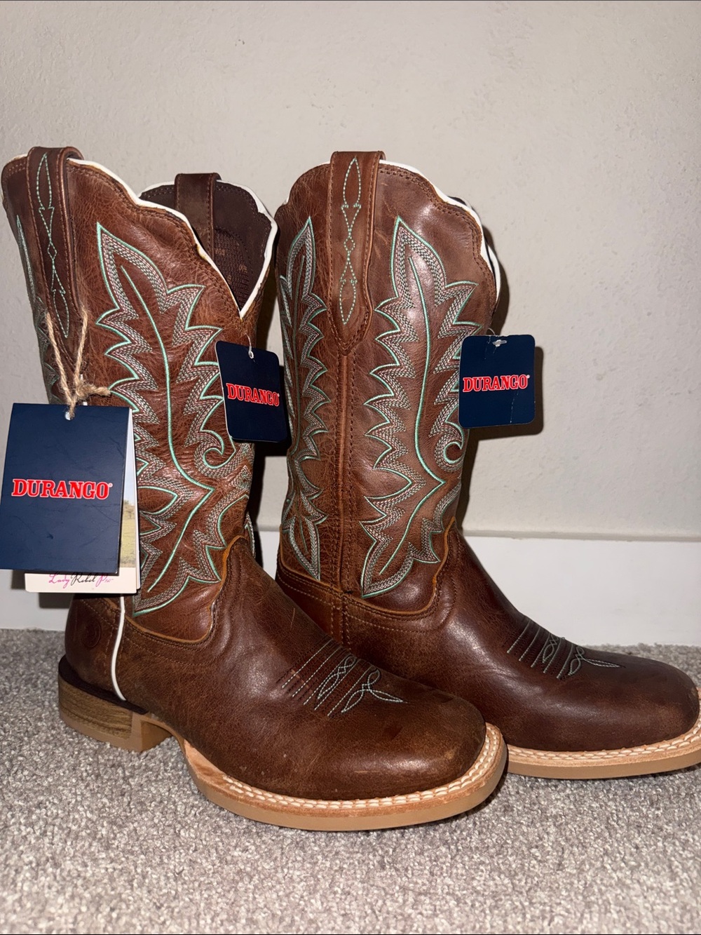 Durango Brown Leather Women's Western Boots with Teal Stitching